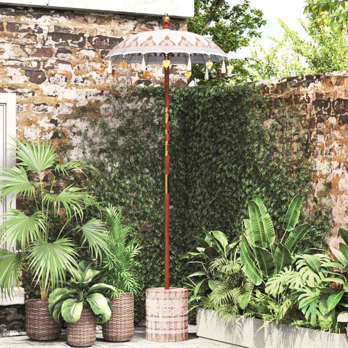 Balinese Parasol Crème 95-100 cm Katoen, massief hout