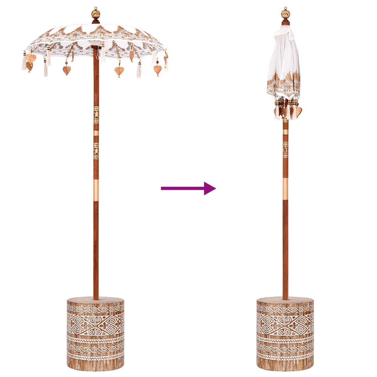 Balinese Parasol Crème 95-100 cm Katoen, massief hout