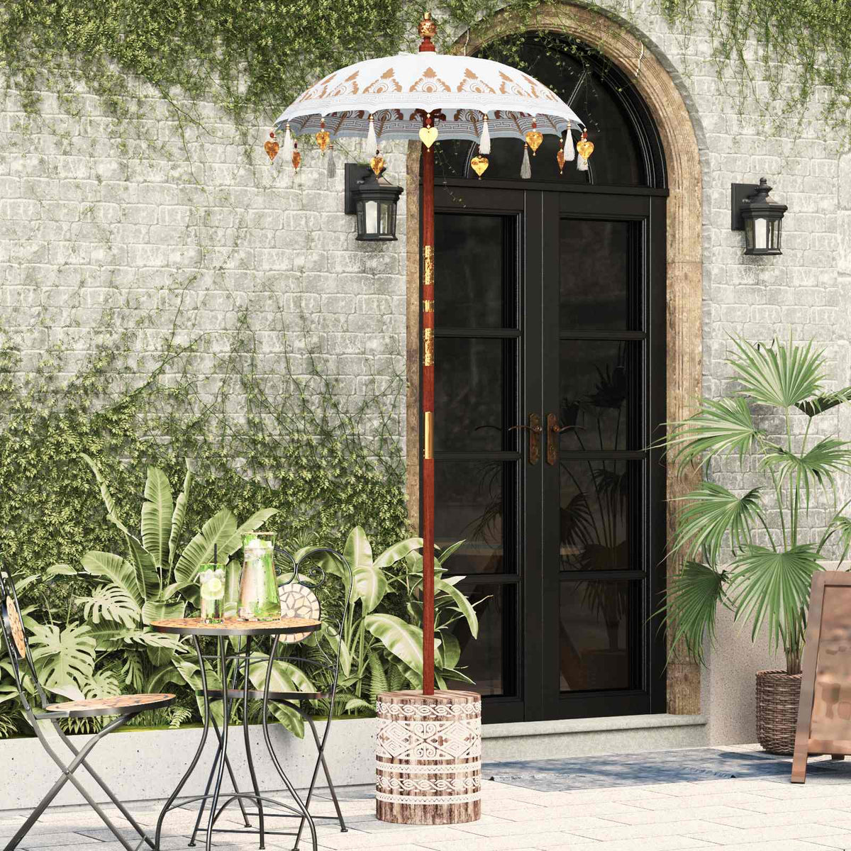 Balinese Parasol Crème 95-100 cm Katoen, massief hout