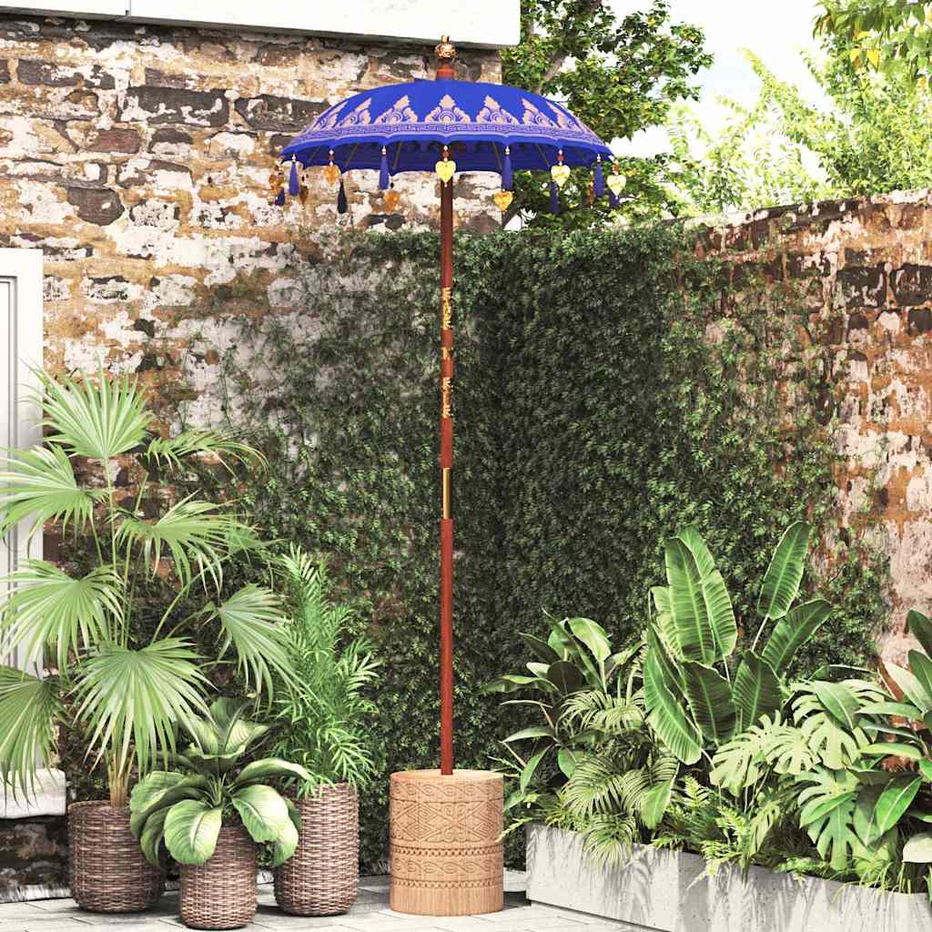 Parasol met Basis Blauw, Bruin 250 cm Katoen, Hout