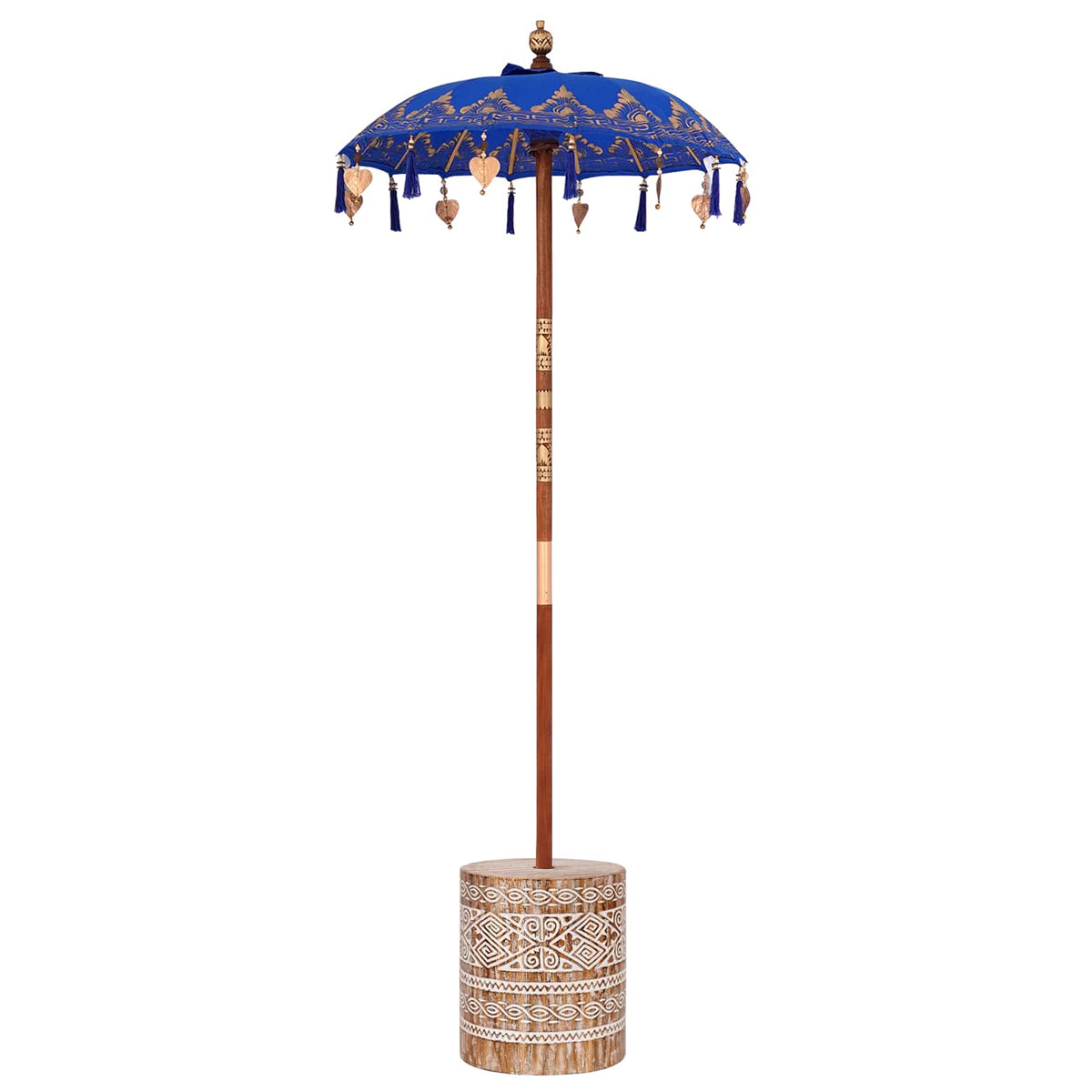 Parasol met Basis Blauw, Bruin 250 cm Katoen, Hout
