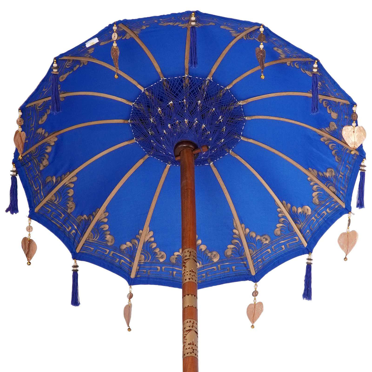 Parasol met Basis Blauw, Bruin 250 cm Katoen, Hout