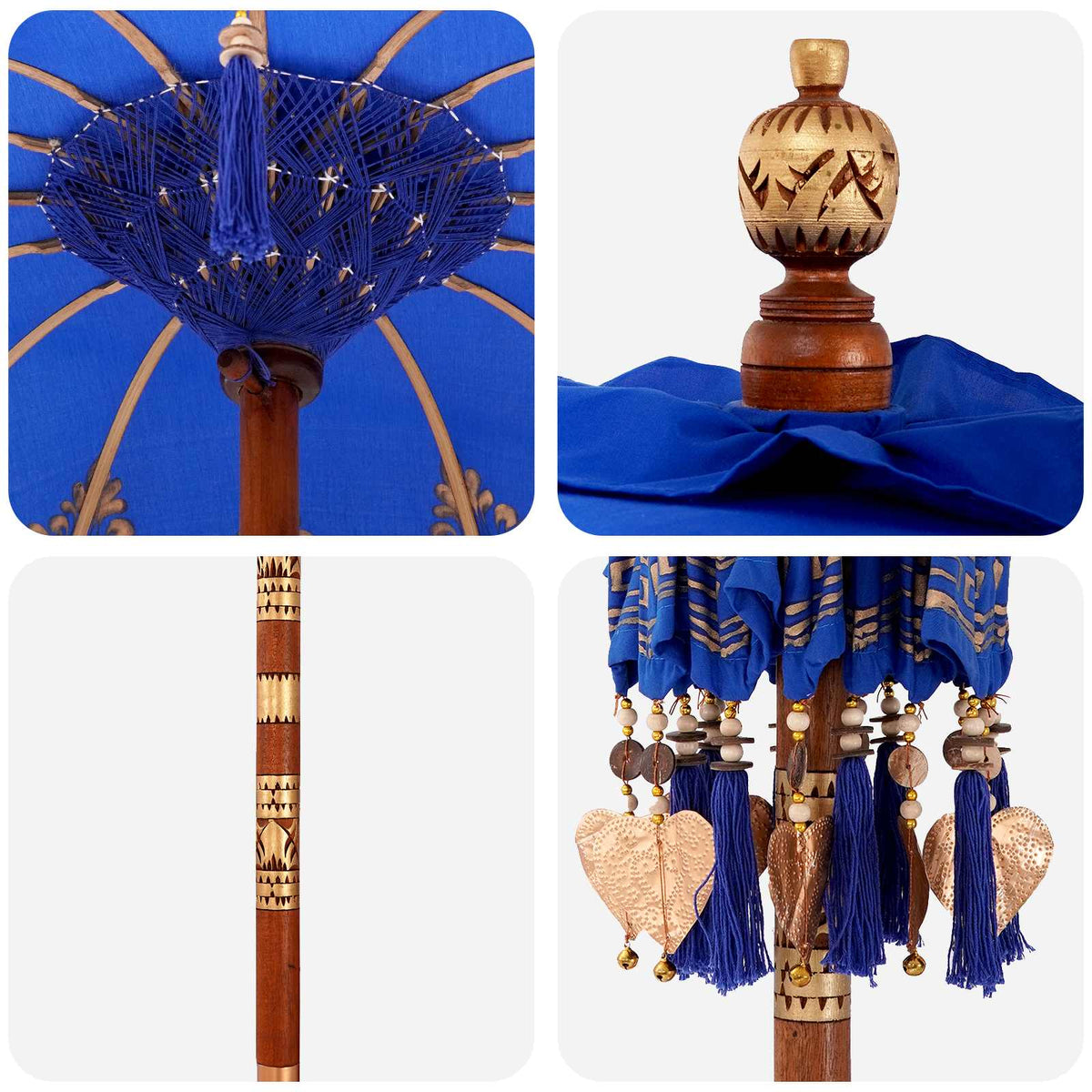 Parasol met Basis Blauw, Bruin 250 cm Katoen, Hout
