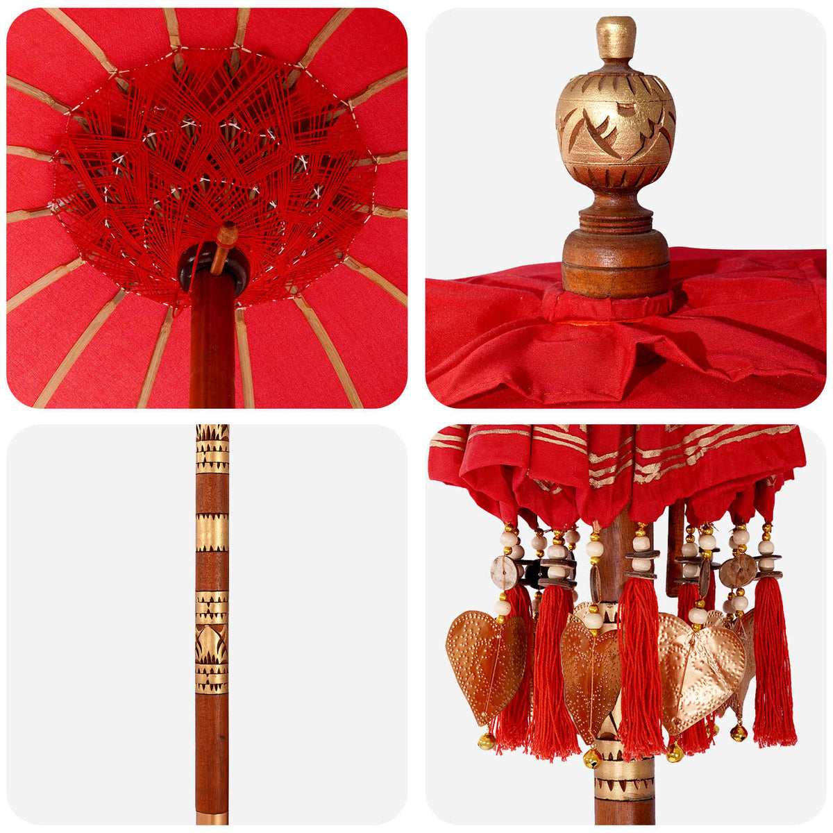 Parasol met Basis Rood, Bruin 250 cm Katoen, Hout