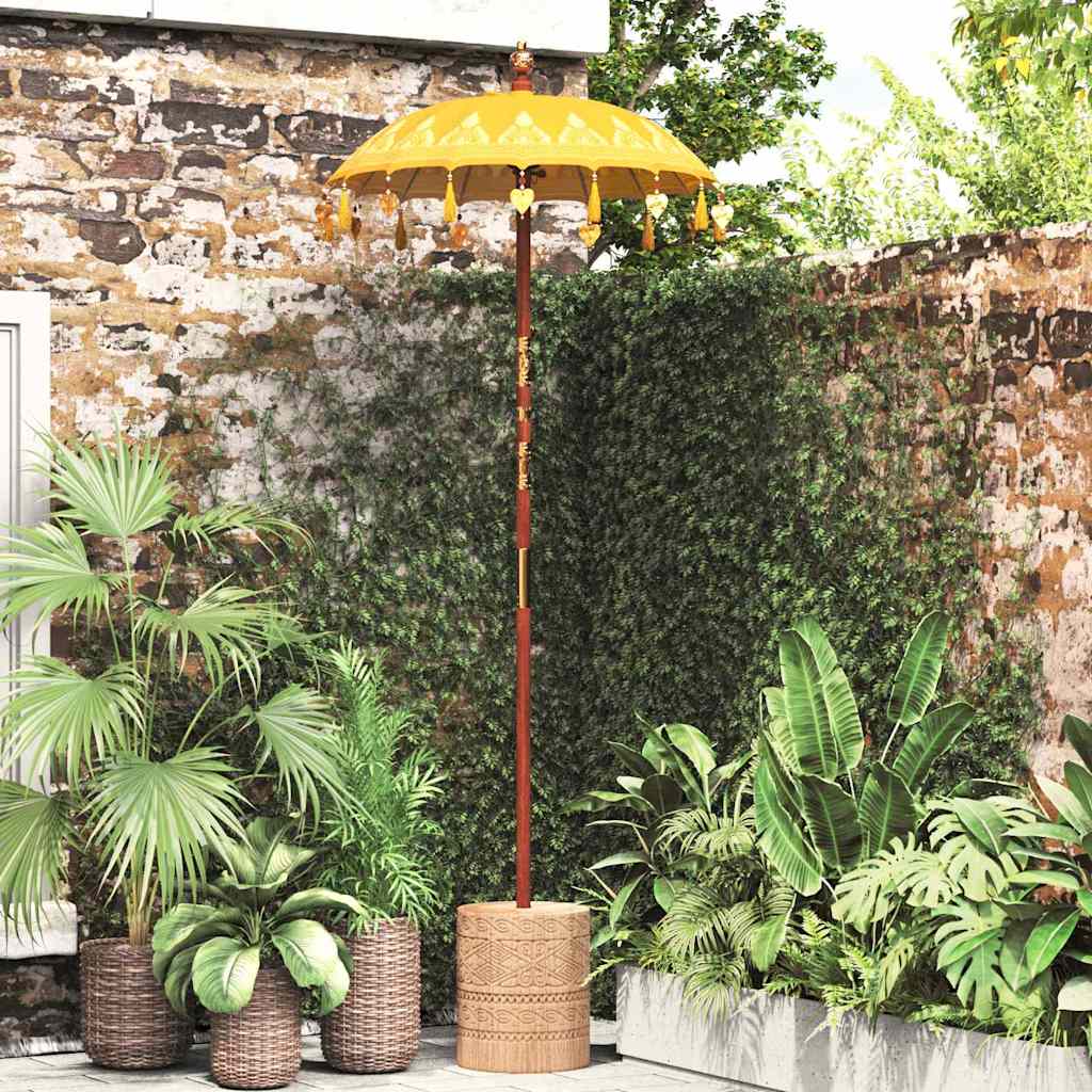 Parasol met Basis Geel, Bruin 250 cm Katoen, Hout