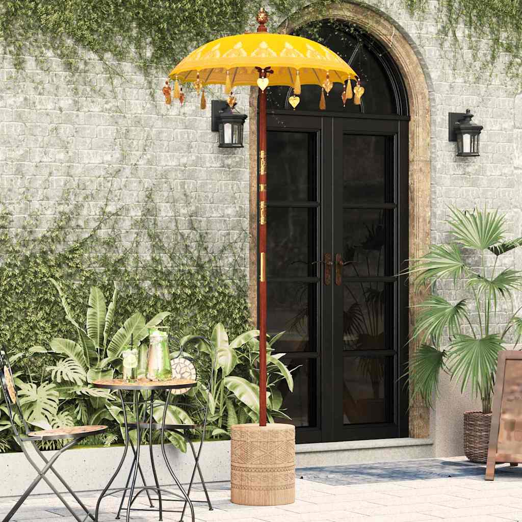 Parasol met Basis Geel, Bruin 250 cm Katoen, Hout