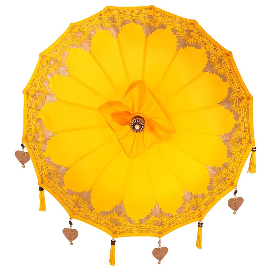 Parasol met Basis Geel, Bruin 250 cm Katoen, Hout