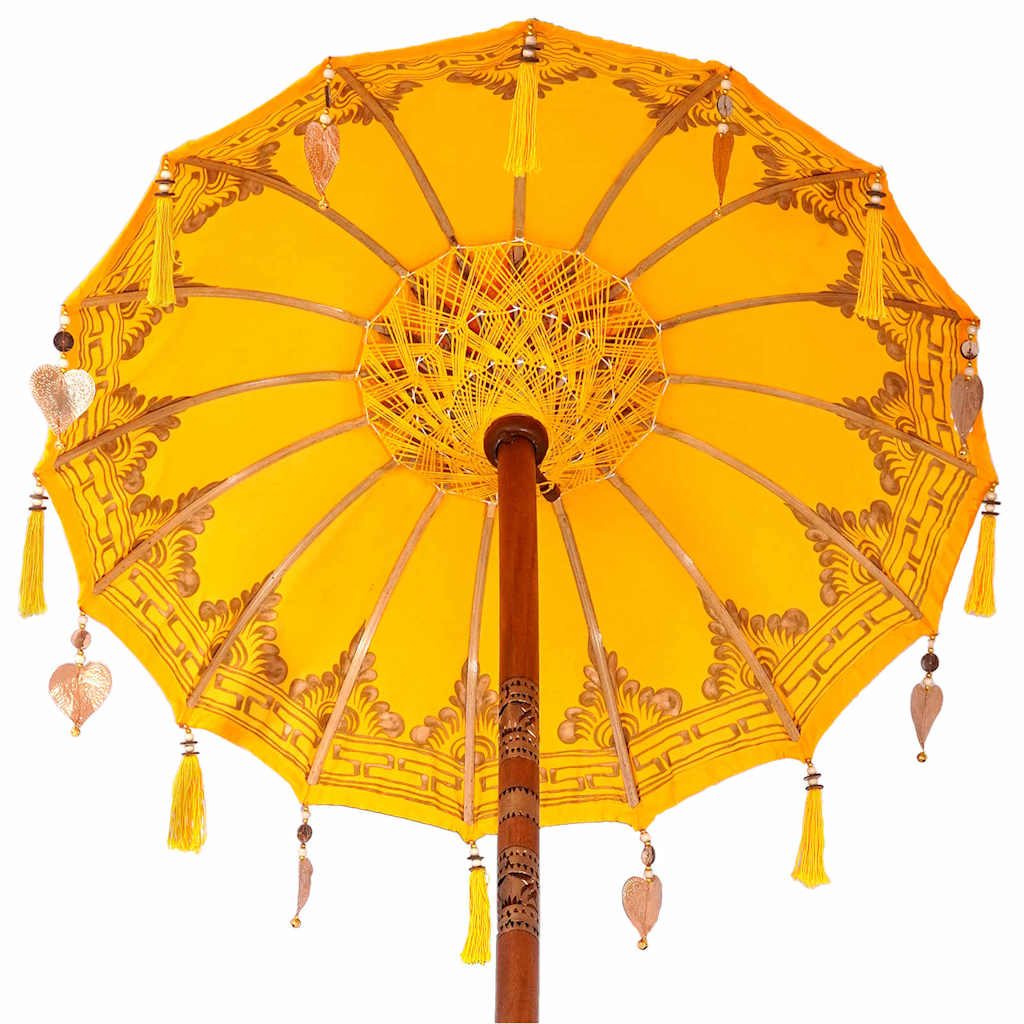 Parasol met Basis Geel, Bruin 250 cm Katoen, Hout