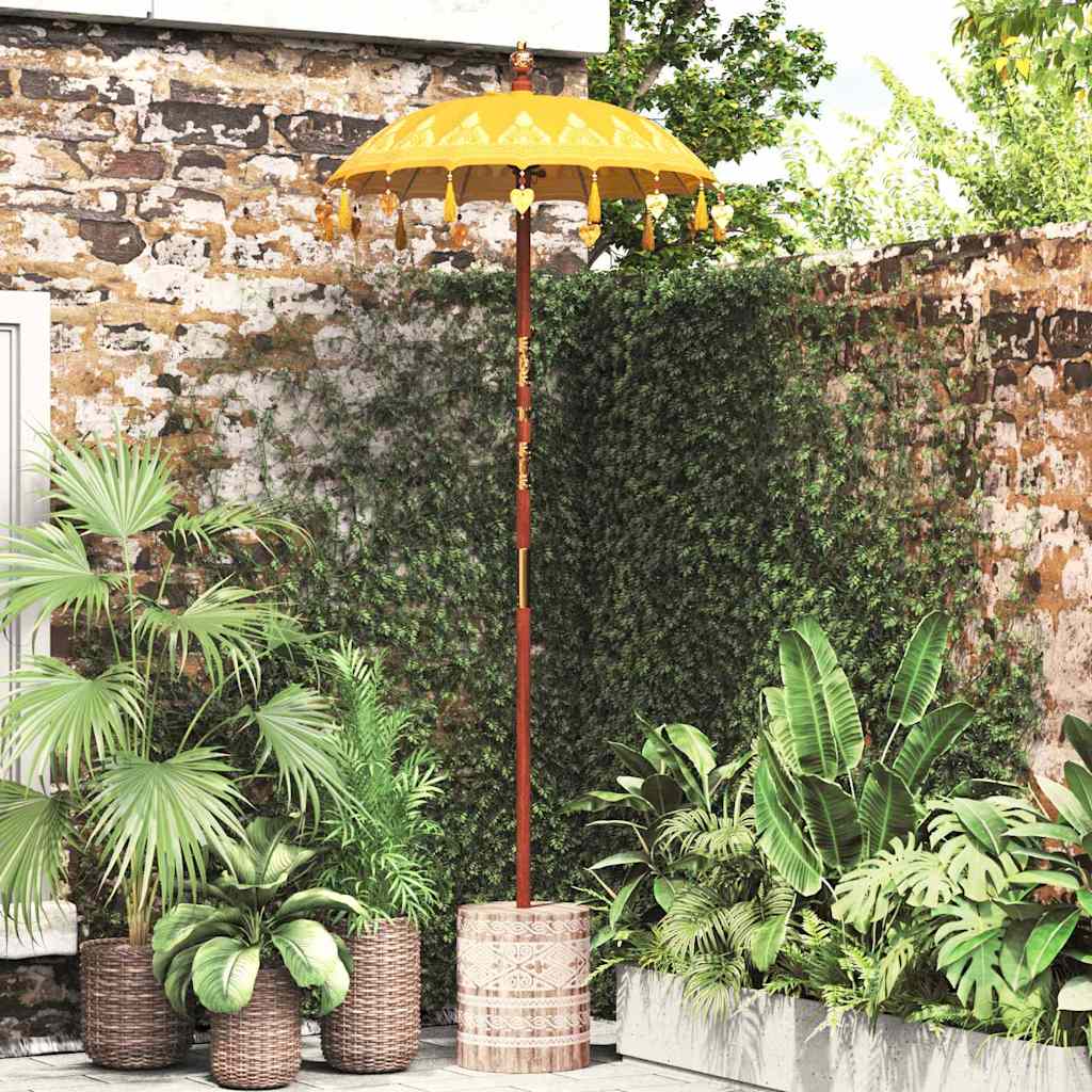 Parasol met Basis Geel, Bruin 250 cm Katoen, Hout