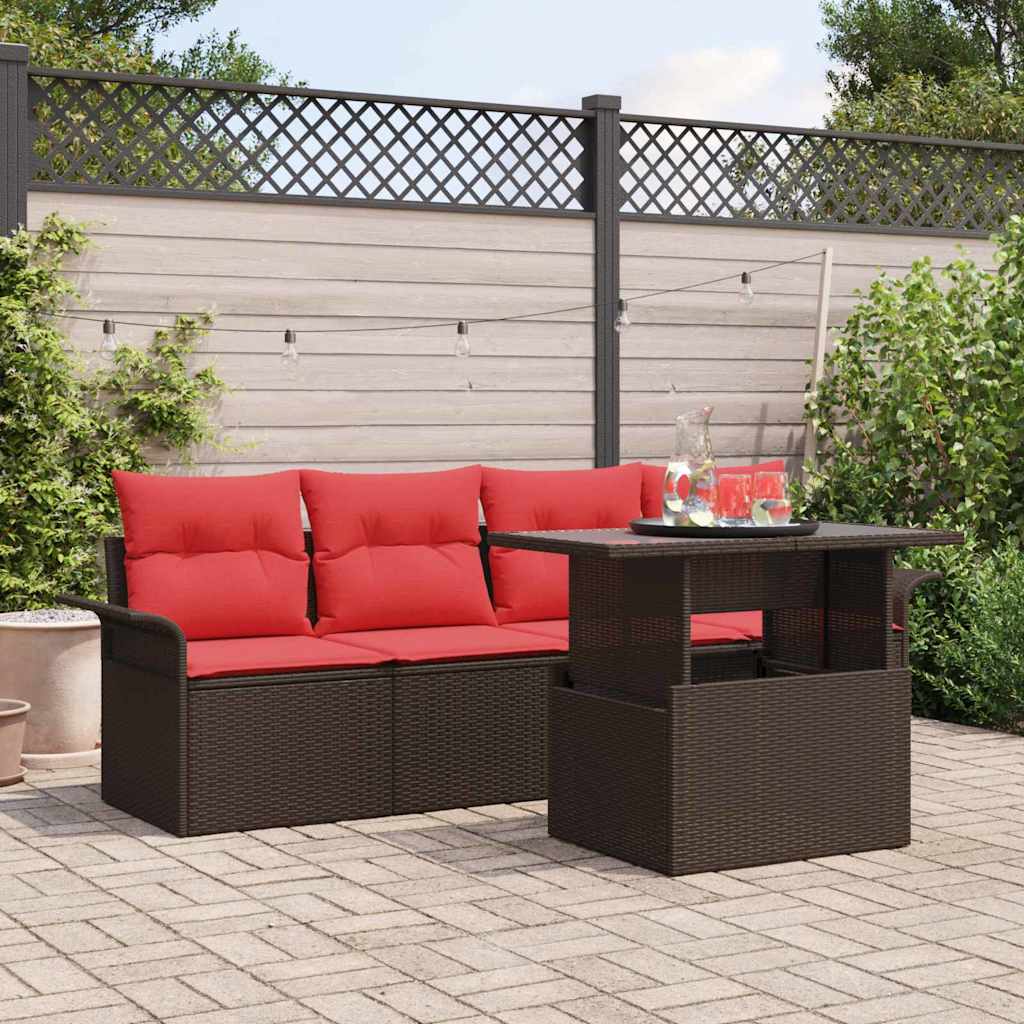 vidaXL Tuin Sofa Set met kussen met opslag 5 pcs Bruin Poly riet