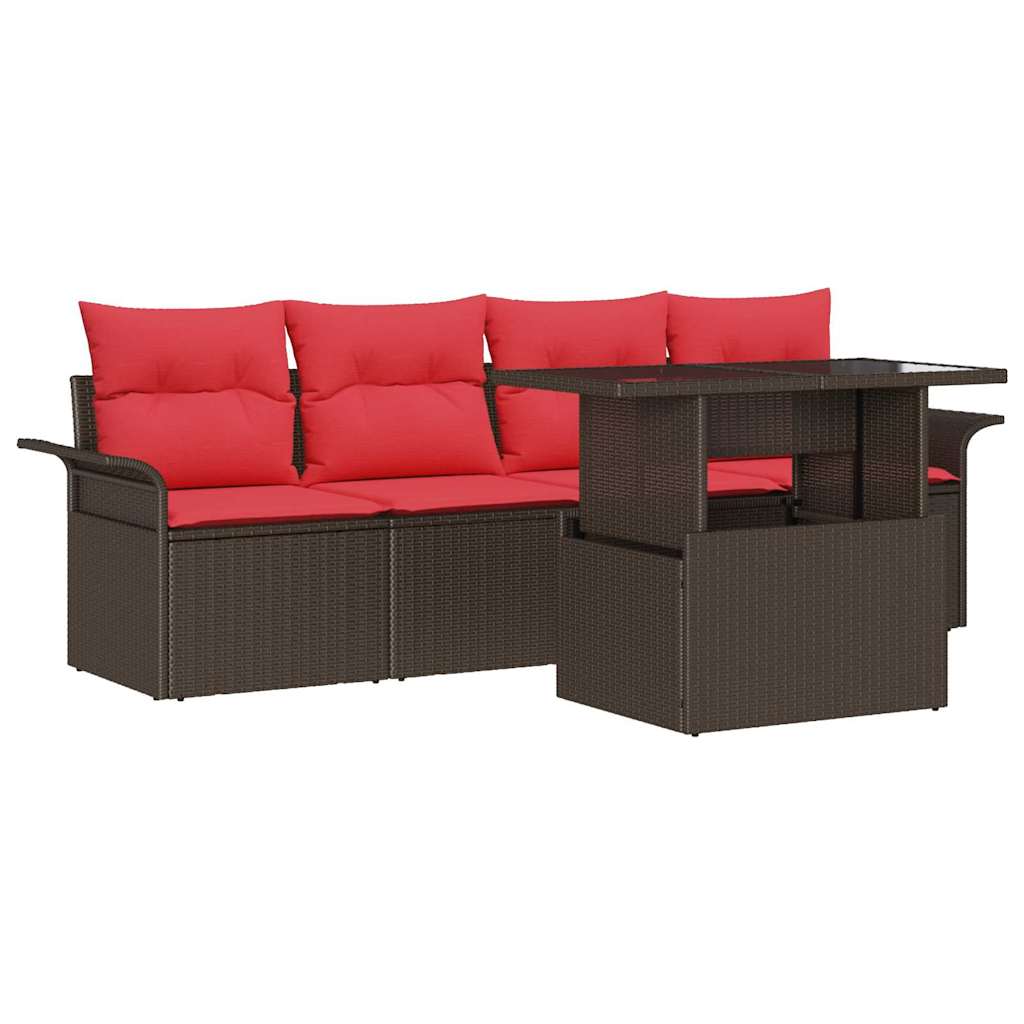 vidaXL Tuin Sofa Set met kussen met opslag 5 pcs Bruin Poly riet