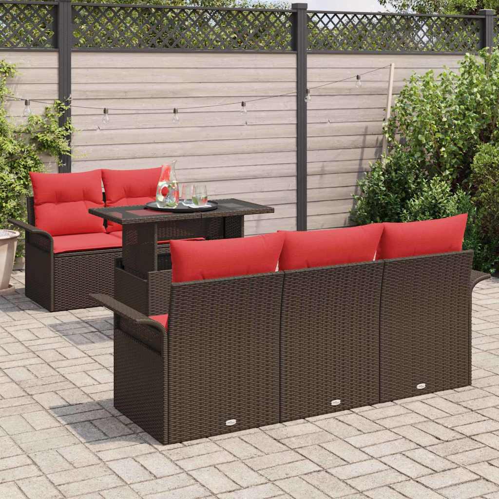 vidaXL Tuin Sofa Set met kussen met opslag 6 pcs Bruin Poly Rattan
