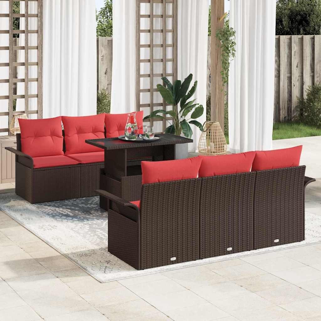 vidaXL Tuin Sofa Set met kussen met opslag 7 pcs Bruin Poly Rattan