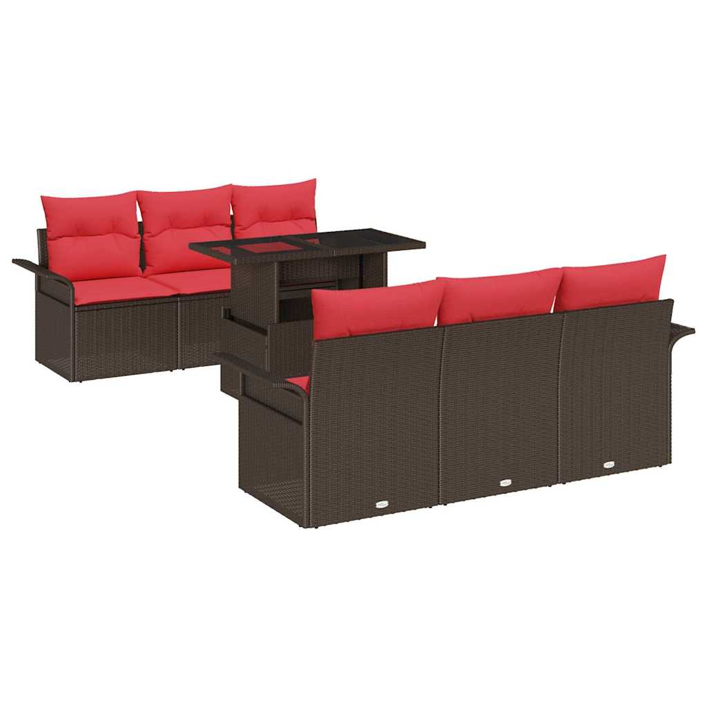 vidaXL Tuin Sofa Set met kussen met opslag 7 pcs Bruin Poly Rattan
