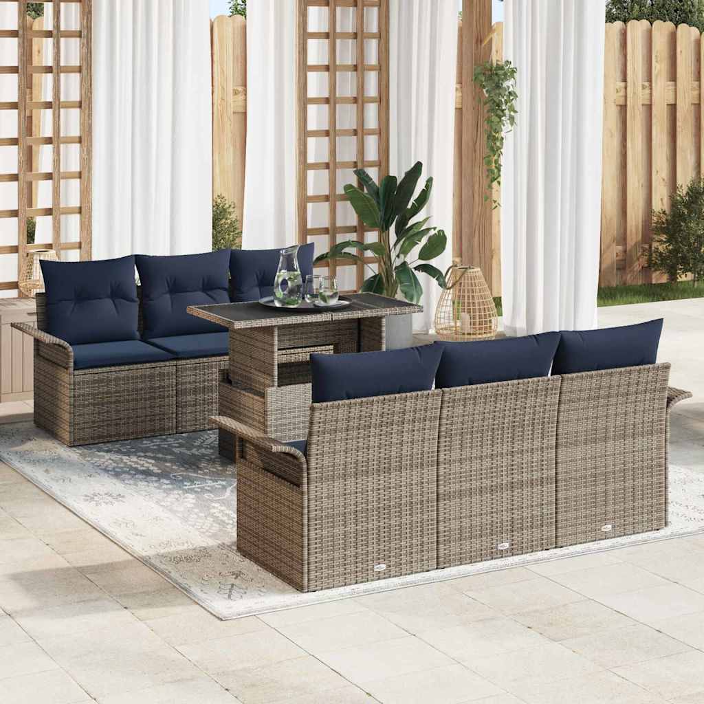 vidaXL Tuin Sofa Set met kussen met opslag 7 pcs Bruin Poly Rattan