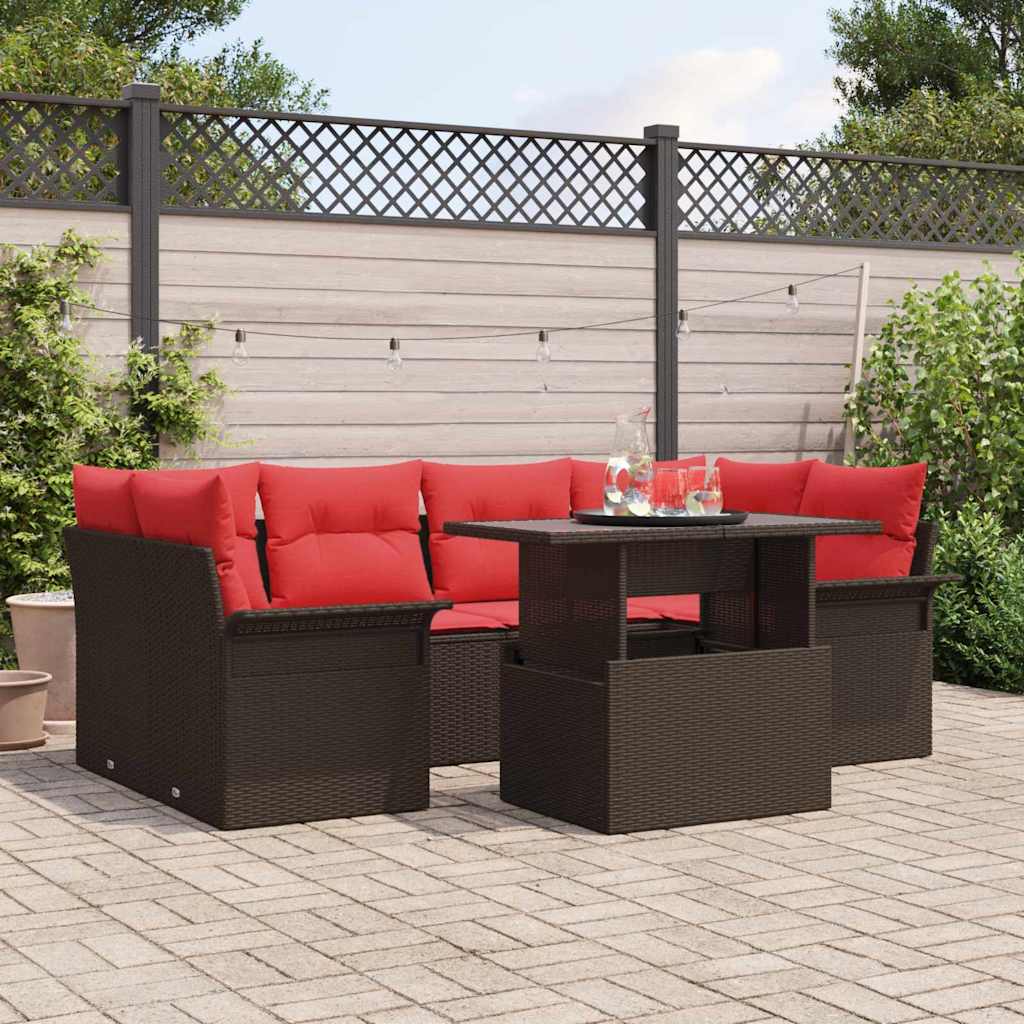 vidaXL Tuin Sofa Set met kussen met opslag 7 pcs Bruin Poly Rattan