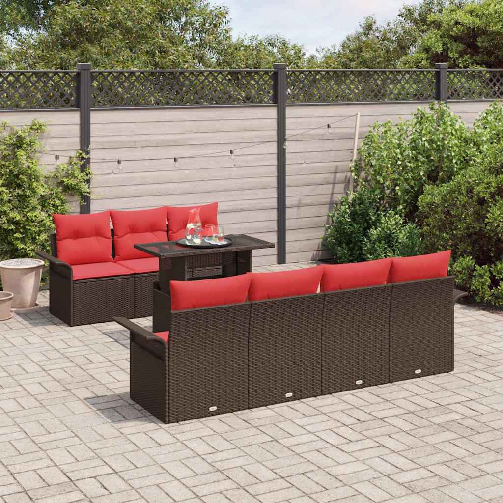 vidaXL Tuin Sofa Set met kussen met opslag 8 pcs Bruin Poly Rattan