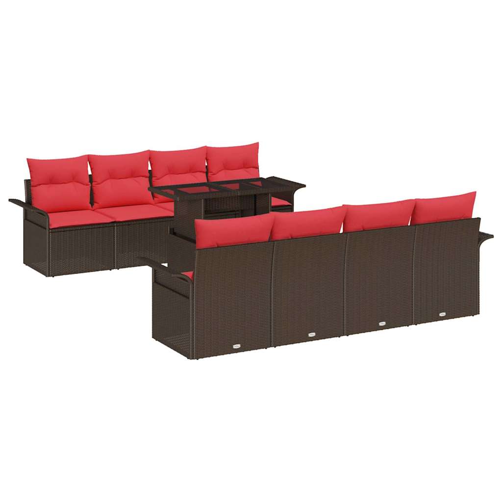 vidaXL Tuin Sofa Set met kussen met opslag 9 pcs Bruin Poly Rattan