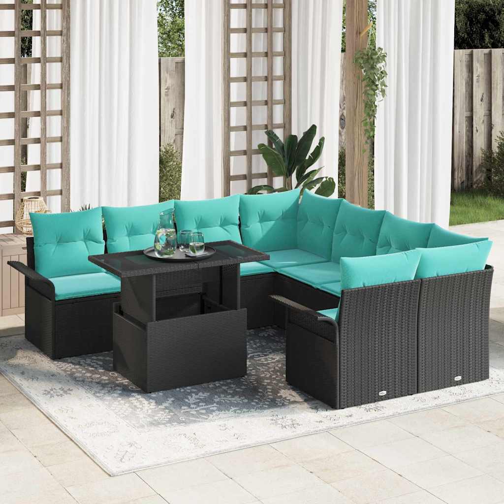 vidaXL Tuin Sofa Set met kussen met opslag 9 pcs Bruin Poly Rattan