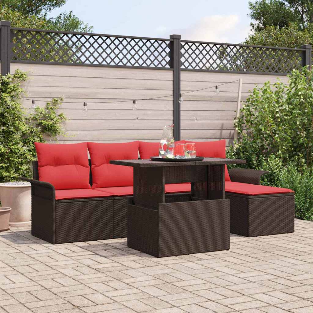 vidaXL Tuin Sofa Set met kussen met opslag 6 pcs Bruin Poly riet
