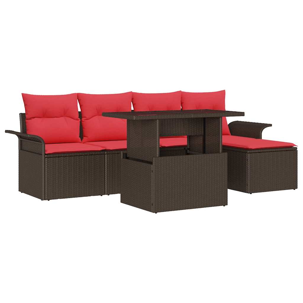vidaXL Tuin Sofa Set met kussen met opslag 6 pcs Bruin Poly riet