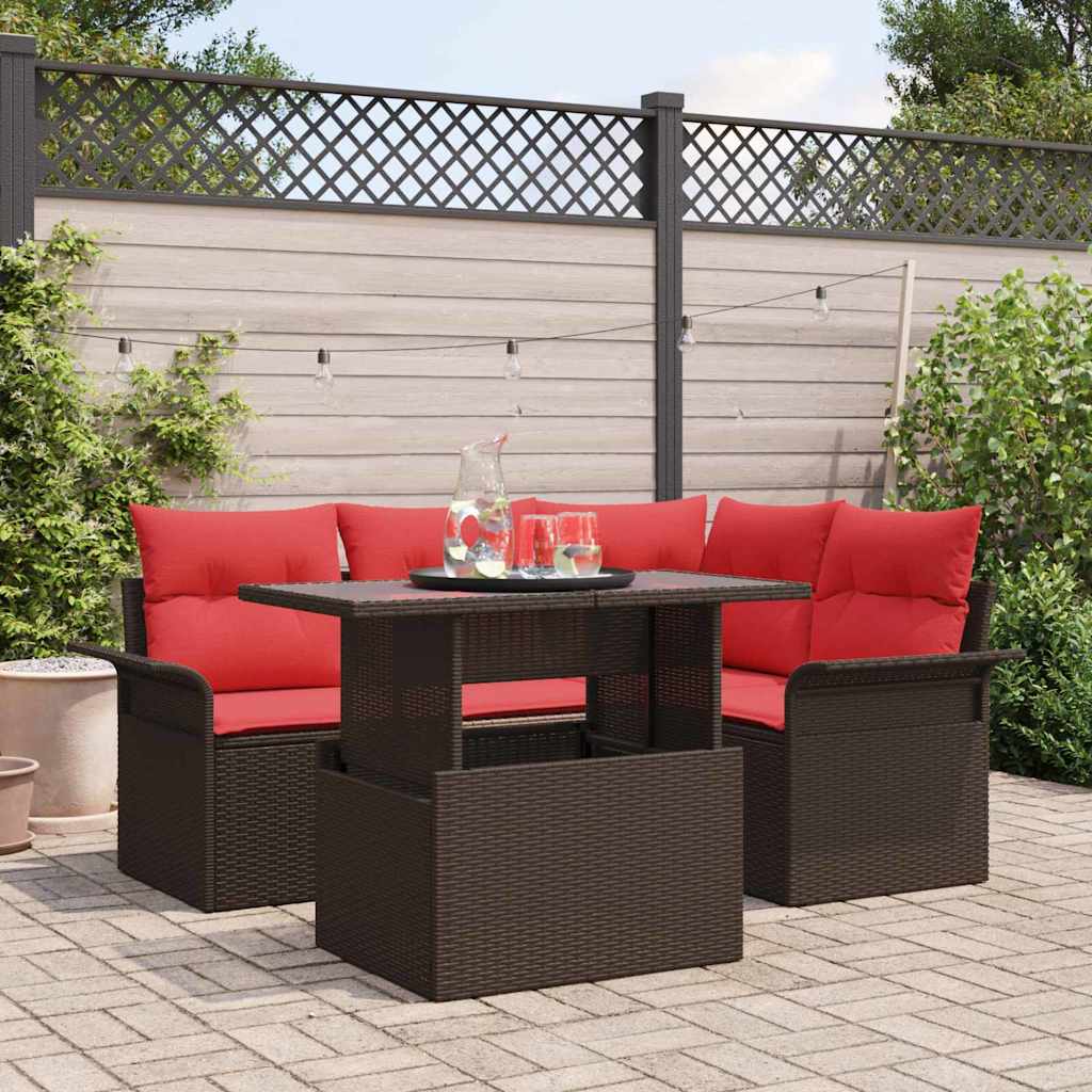 vidaXL Tuin Sofa Set met kussen met opslag 5 pcs Bruin Poly Rattan