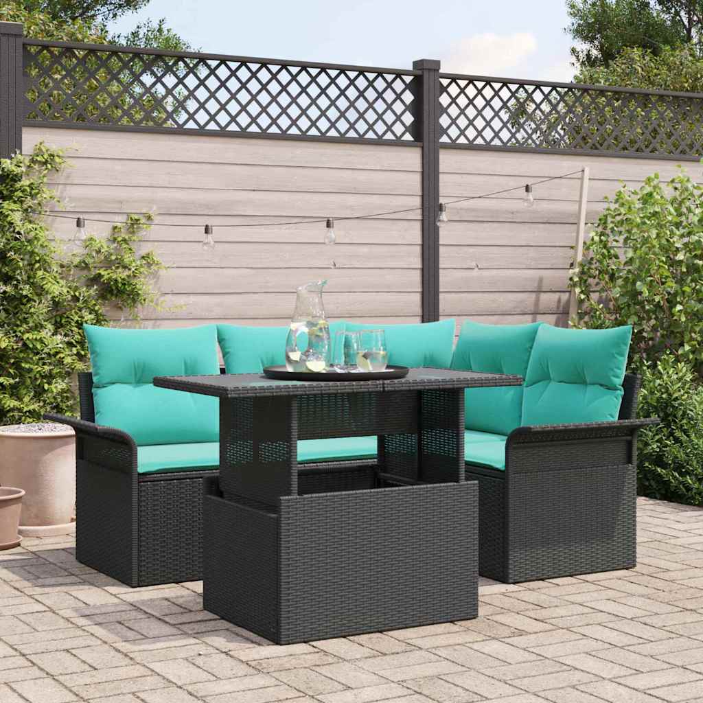 vidaXL Tuin Sofa Set met kussen met opslag 5 pcs Bruin Poly Rattan