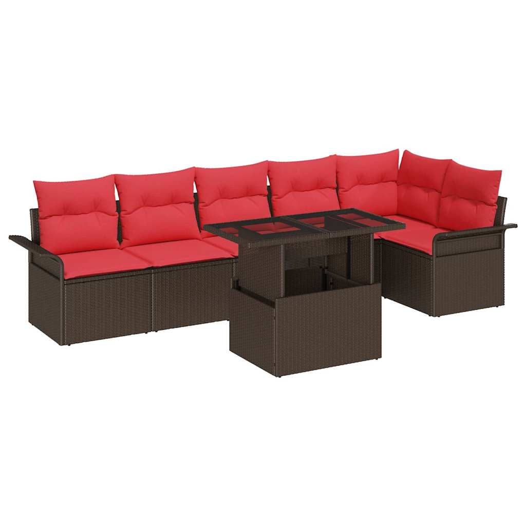 vidaXL Tuin Sofa Set met kussen met opslag 7 pcs Bruin Poly riet