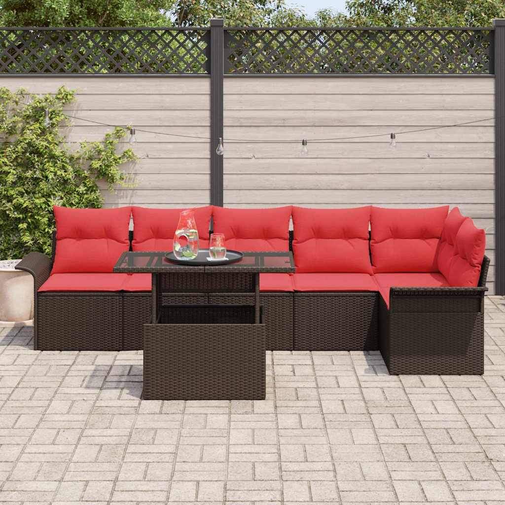 vidaXL Tuin Sofa Set met kussen met opslag 7 pcs Bruin Poly riet