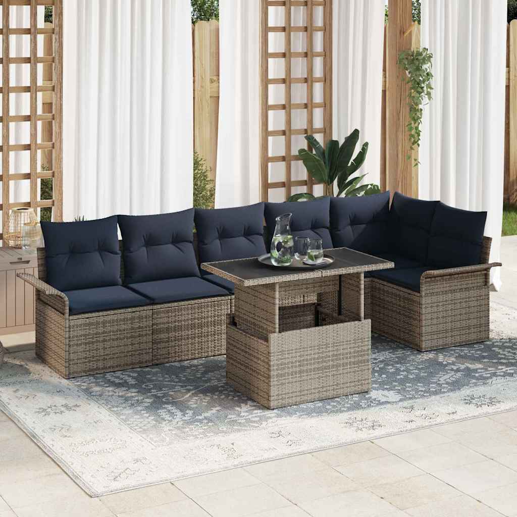 vidaXL Tuin Sofa Set met kussen met opslag 7 pcs Bruin Poly riet