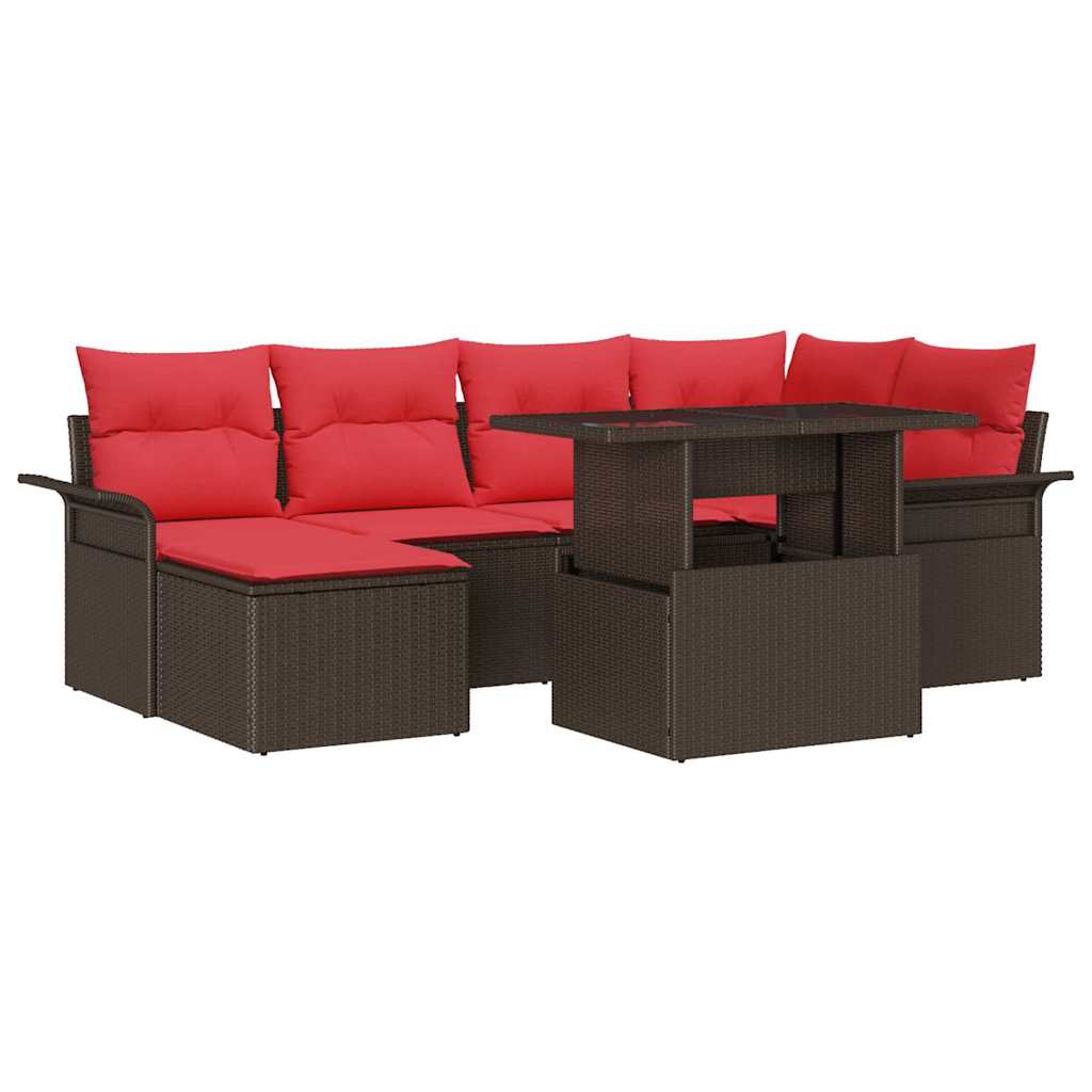 vidaXL Tuin Sofa Set met kussen met opslag 7 pcs Bruin Poly Rattan