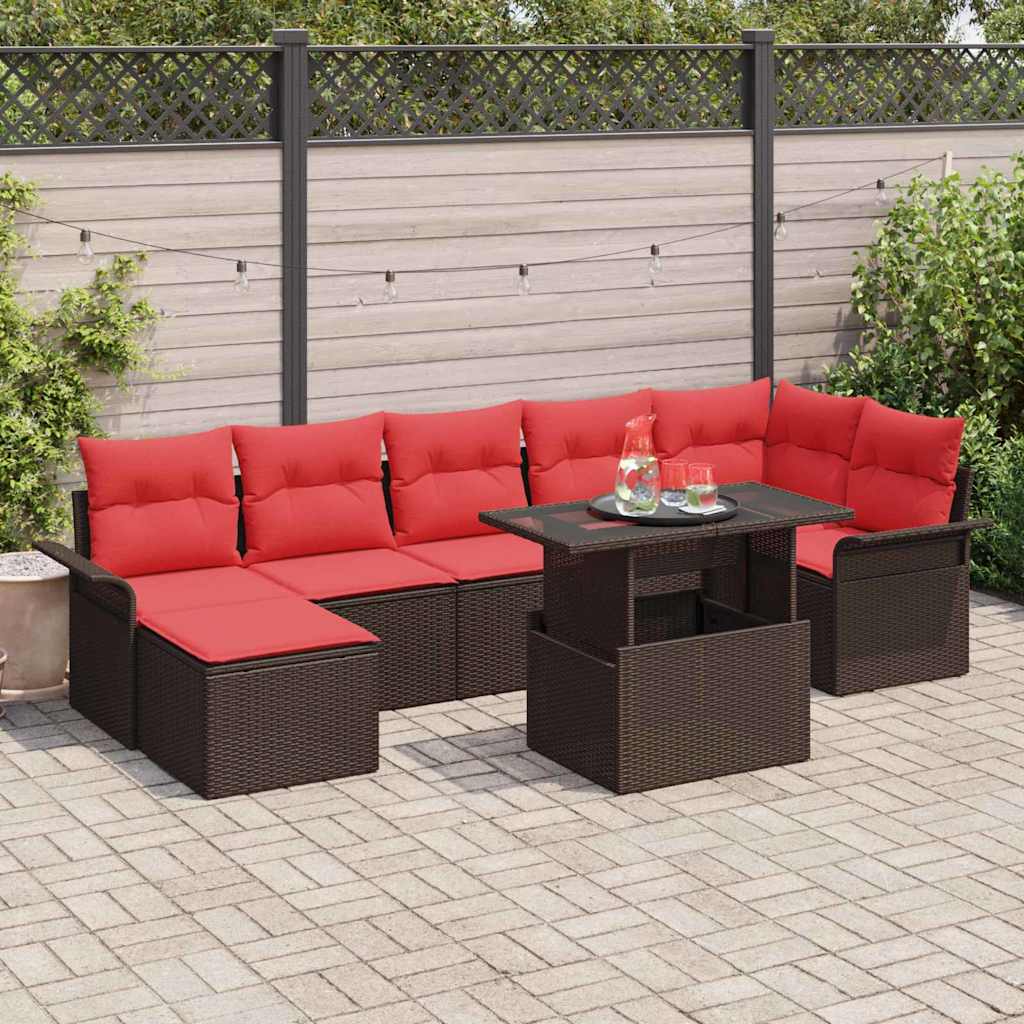 vidaXL Tuin Sofa Set met kussen met opslag 8 pcs Bruin Poly Rattan
