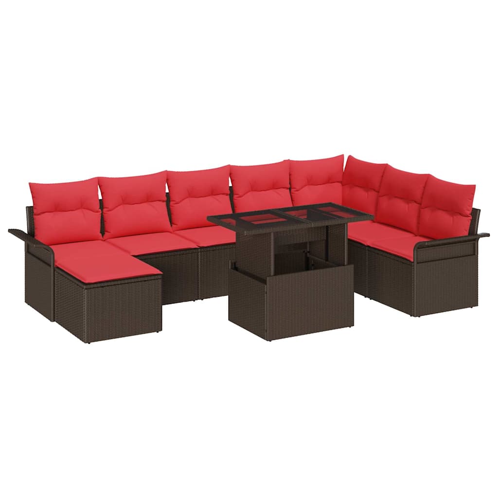 vidaXL Tuin Sofa Set met kussen 9 pcs Bruin Poly Rattan