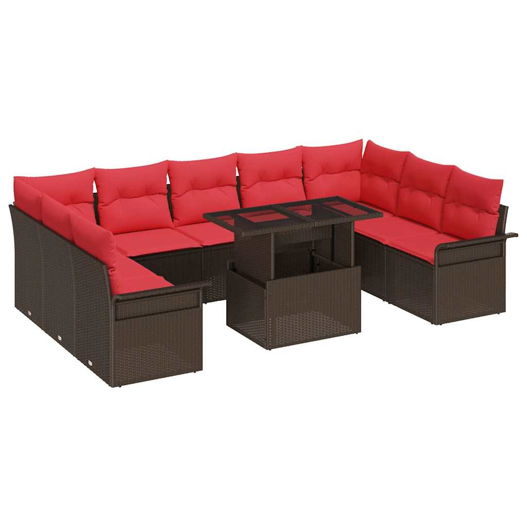 vidaXL Tuin Sofa Set met kussen met kussen 10 pcs Bruin Poly Rattan