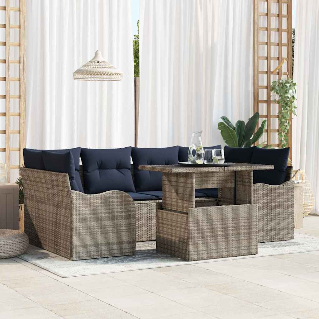 vidaXL Tuin Sofa Set 7 st 6-Aantal zitplaatsen Grijs Poly Rattan