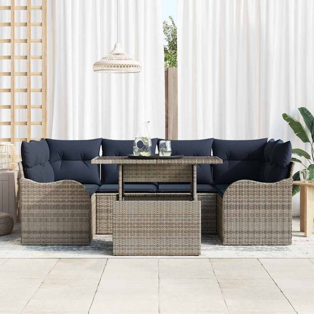 vidaXL Tuin Sofa Set 7 st 6-Aantal zitplaatsen Grijs Poly Rattan