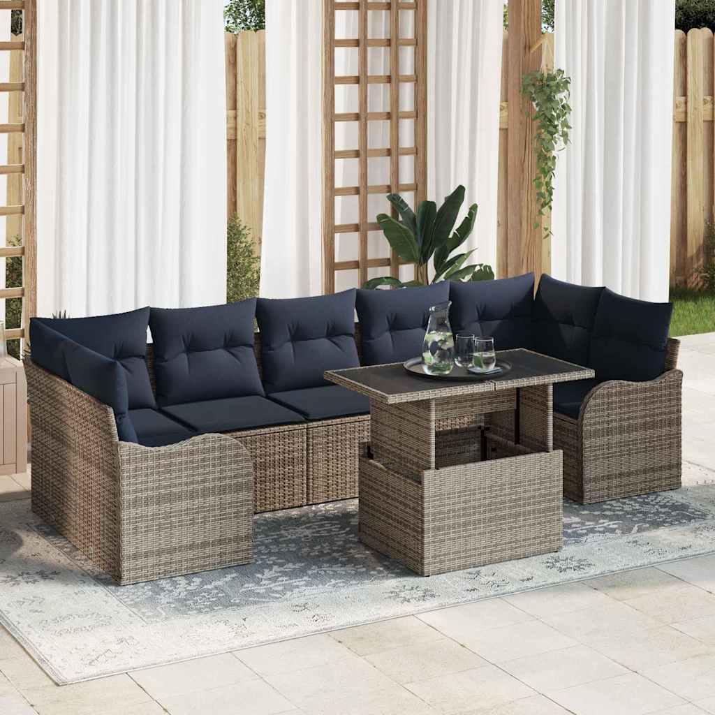 vidaXL Tuin Sofa Set 8 st 7-Aantal zitplaatsen Grijs Poly Rattan