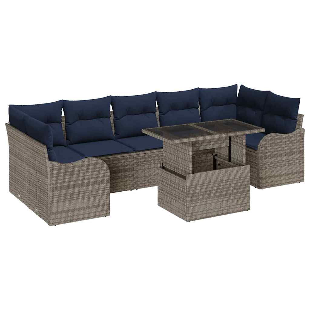 vidaXL Tuin Sofa Set 8 st 7-Aantal zitplaatsen Grijs Poly Rattan
