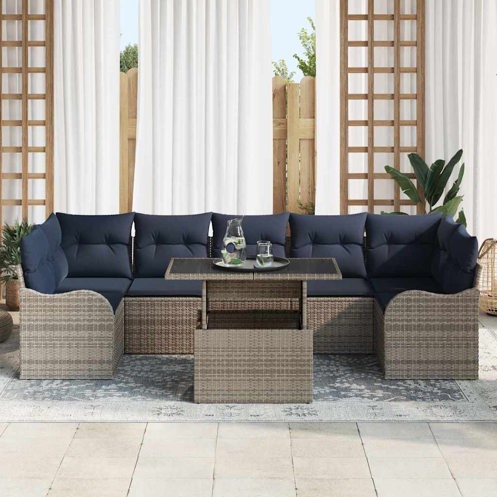 vidaXL Tuin Sofa Set 8 st 7-Aantal zitplaatsen Grijs Poly Rattan