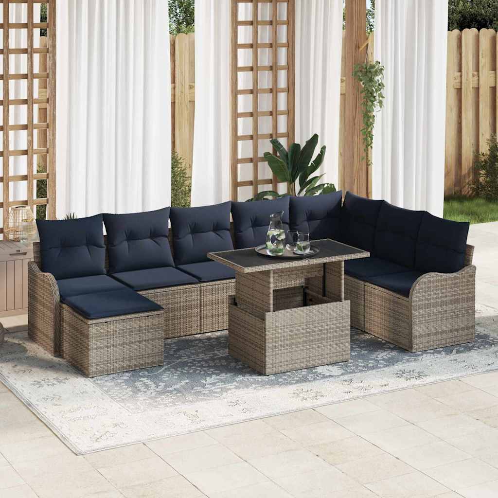 vidaXL Tuin Sofa Set 9 st Grijs [Synthetisch]: Poly Rattan
