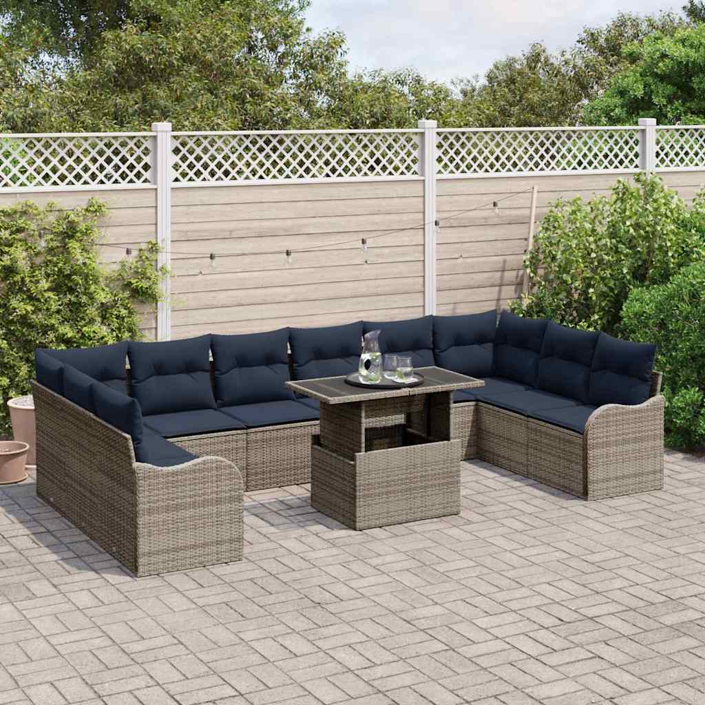 vidaXL Tuin Sofa Set 11 st Grijs Poly Rattan