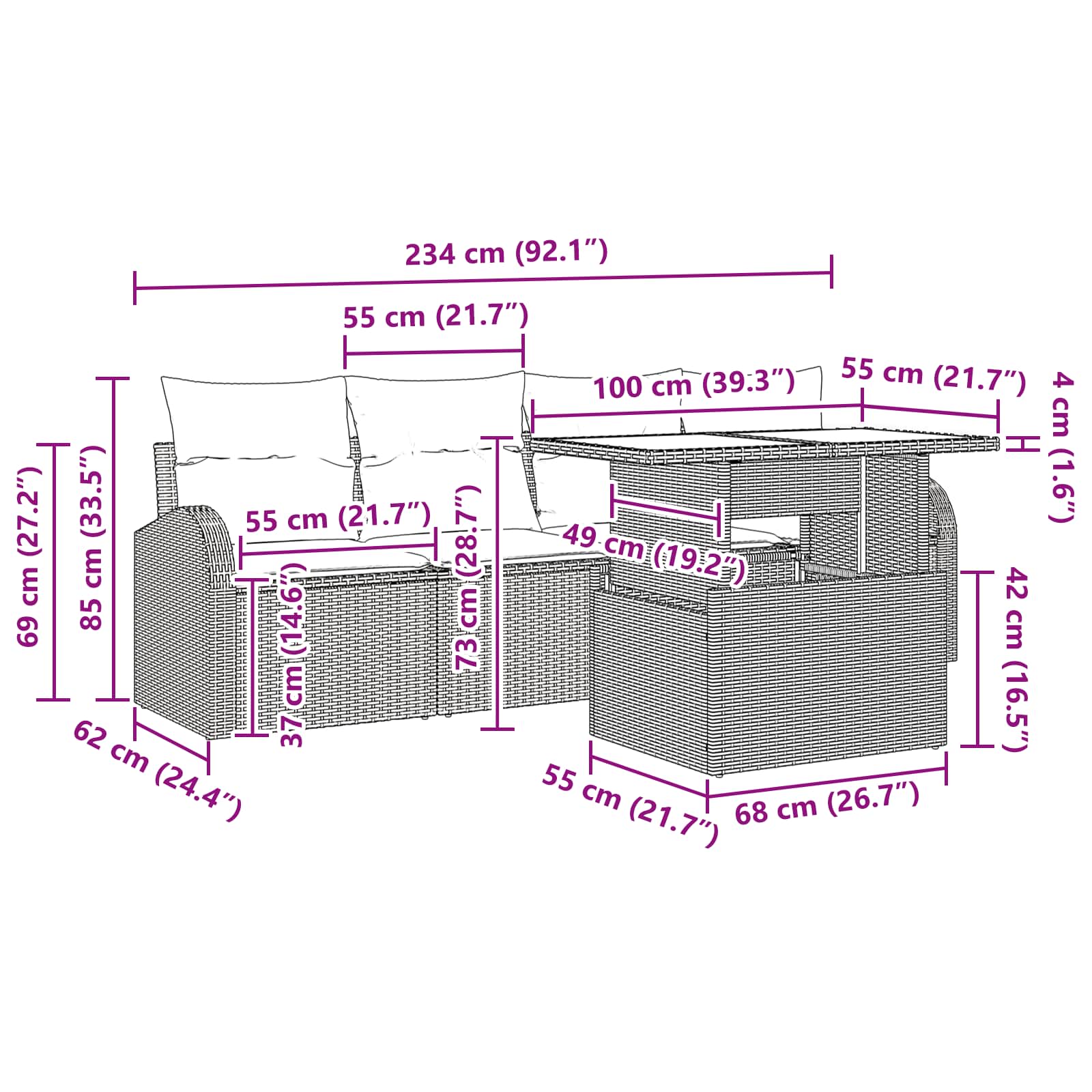vidaXL Tuin Sofa Set met kussen met kussen 5 pcs Bruin Poly Rattan