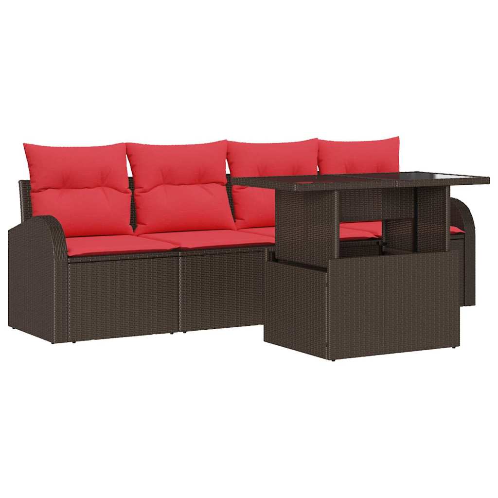 vidaXL Tuin Sofa Set met kussen met kussen 5 pcs Bruin Poly Rattan