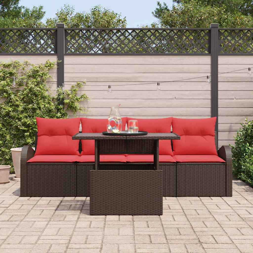 vidaXL Tuin Sofa Set met kussen met kussen 5 pcs Bruin Poly Rattan