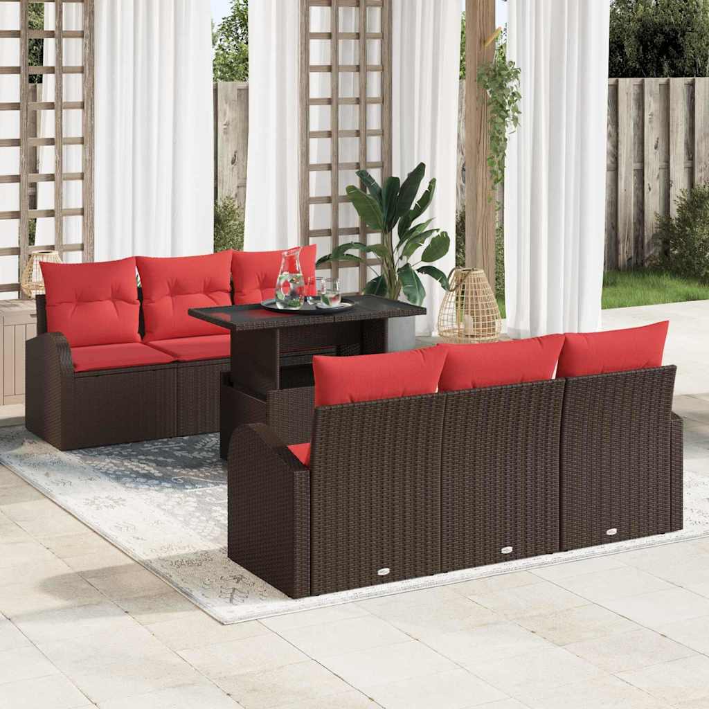 vidaXL Tuin Sofa Set met kussen met opslag 7 pcs Bruin Poly Rattan
