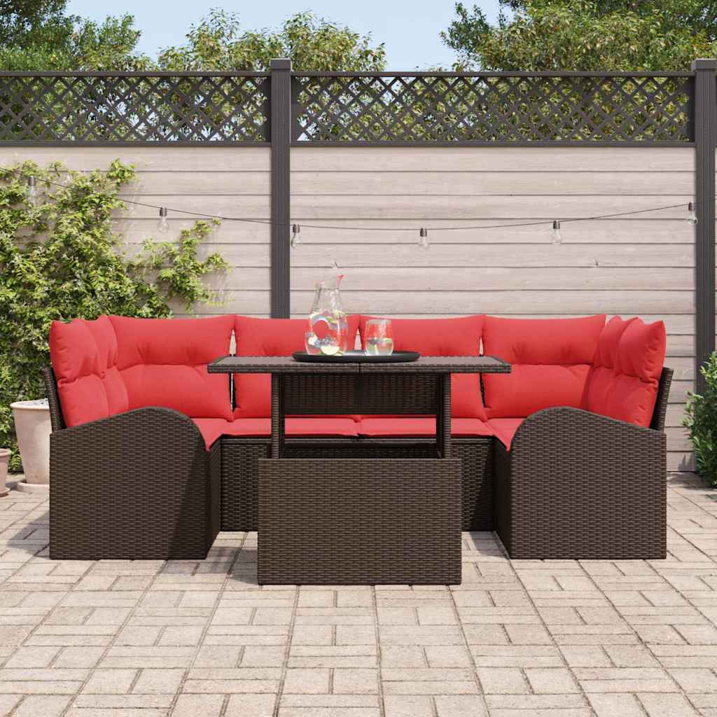 vidaXL Tuin Sofa Set met kussen met opslag 7 pcs Bruin en Rood