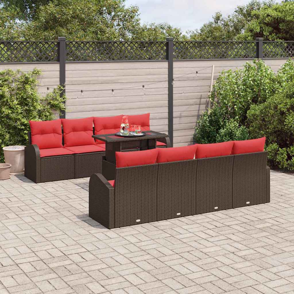 vidaXL Tuin Sofa Set met kussen met opslag 9 pcs Bruin Poly Rattan