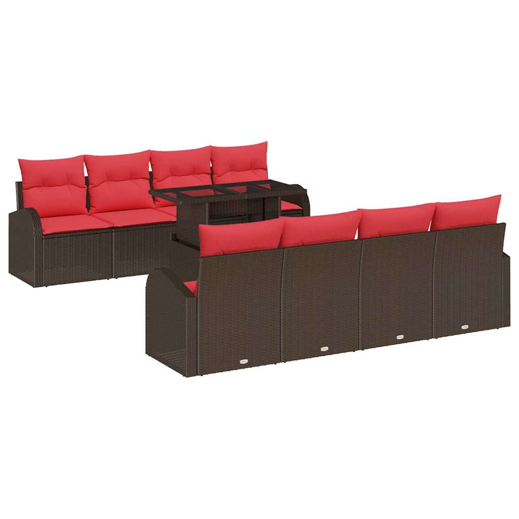 vidaXL Tuin Sofa Set met kussen met opslag 9 pcs Bruin Poly Rattan