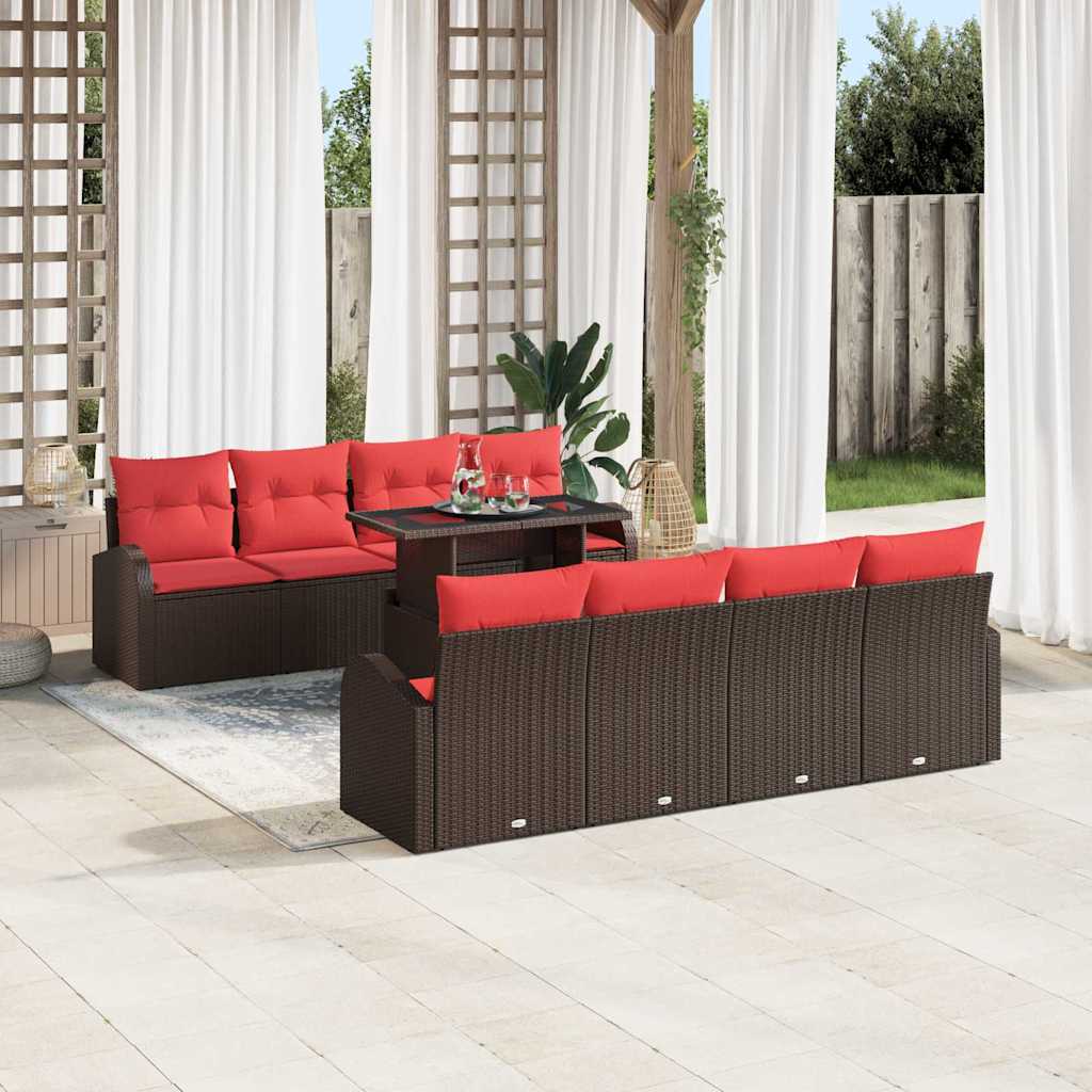 vidaXL Tuin Sofa Set met kussen met opslag 9 pcs Bruin Poly Rattan