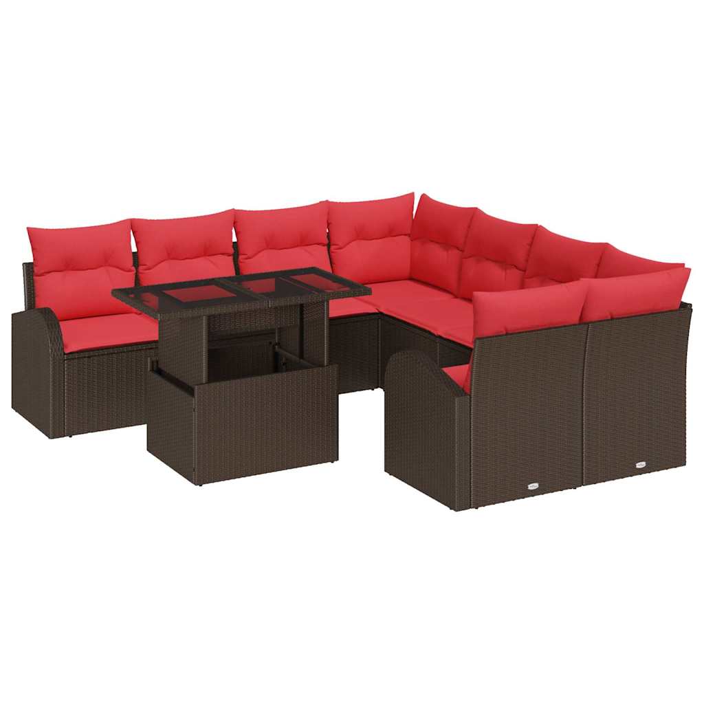 vidaXL Tuin Sofa Set met kussen met opslag 9 pcs Bruin Poly Rattan